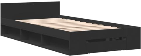 vidaXL Bed Frame with Drawer without Mattress Black 90x190 cm Single