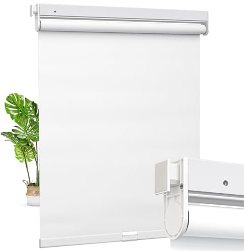 Moonice Cordless Roller Blinds No Drill No Tools Roller Blinds Blackout Shades with Heat Insulation Easy to Install Waterproof Window Shades for Home Ofiice Bathroom (White, Custom Size)