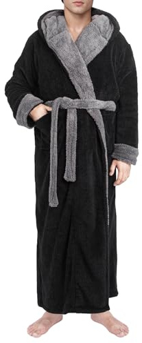 Yoimira Mens Robe with Hood, Big and Tall Plush Fleece Long Robe for Men Full-Length Bathrobe Cozy and Warm With Pockets