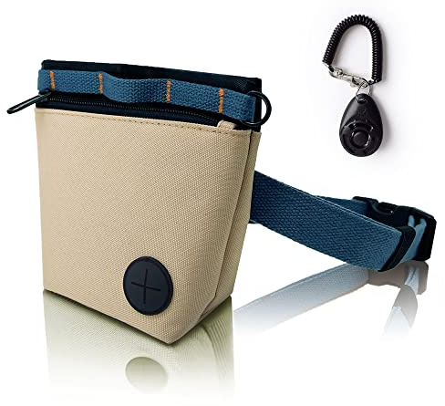Sac à Friandises pour Chien avec Clicker de Dressage, Kit de Sac à Friandises pour Dressage de Chiens, Fermeture Magnétique, Entraînement Mains Libres. (Kaki)