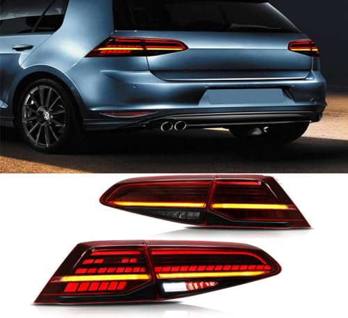 OKNGHPLIU Auto Rückleuchten für Golf 7 Golf 7.5 2013-2020, Rücklicht Komplettsets Bremslichter Sicherheit Licht Schlussleuchte Ersatz Zubehör,A/Red
