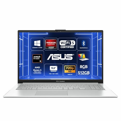 ASUS Vivobook Go 15 E1504FA, Notebook con Monitor da 15,6 FHD Anti-Glare, 60Hz, AMD Ryzen 5 7520U, RAM 8GB, 512 GB SSD PCIE, AMD Radeon Graphics, WIN 11, Wi-FI 5, BT5.1