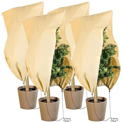 Royal Gardineer Pflanzenschutz-Sack: 4er-Set Kübelpflanzensäcke als Winterschutz, 100 x 80 cm, 80 g/m² (Pflanzen Vliessack, Pflanzenabdeckungen wetterfest, Schutzfolie)
