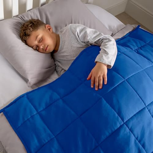 OHS 3kg Weighted Blanket for Men Women, Microfibre Reversible Blanket Calming for Sleep Therapy Anxiety Relief Weighted Heavy Blanket, Blue/Grey - 150 x 100cm(Disclaimer:Only suitable for age 3+years)
