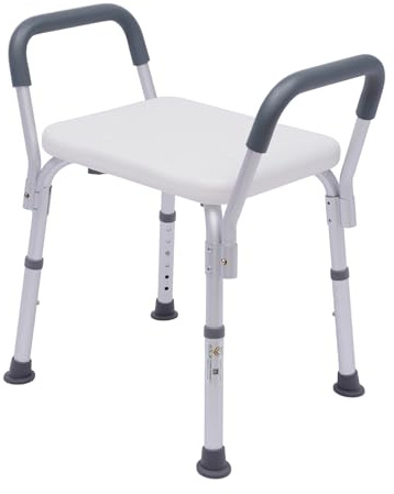 Komfort-Duschsitz Duschhocker mit Armlehne and Hygieneausschnitt Höhenverstellbarer Badhocker Duschstuhl zu bis 150KG für Senioren, Schwangere, Behinderte