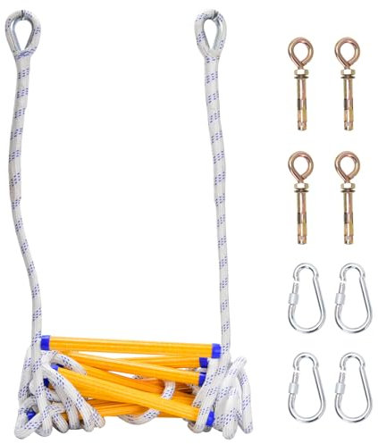 PEESHON Scala di Corda 5m, Scala di Salvataggio Portatile, Scala di Corda Antincendio Nylon, Scala Evacuazione, Portata 200kg, per Finestra Balcone Ringhiera, Casa sull'albero, Salvataggio all'aperto