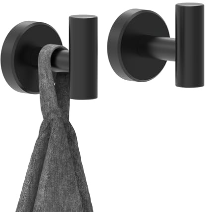 RARXTR Black Bathroom Towel Hook, Coat Robe Clothes Hook for Kitchen Garage Wall Mounted 2 Pack, 304 Stainless Steel, Heavy Duty Door Hanger, Cabinet Closet Wall Hook for Hotel Pool (Matte Black)