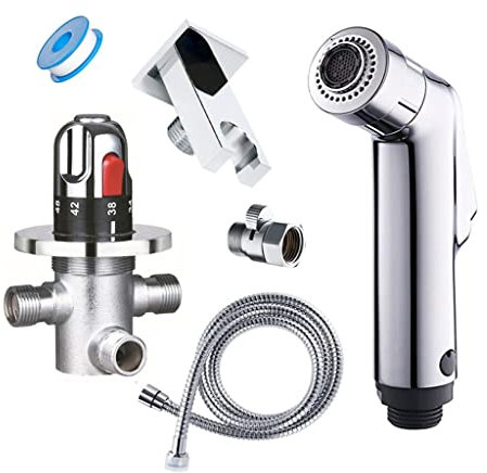Thermostatic Toilet Bidet Faucet Valve Mixer with Two Functions Wall Mounted Handheld Shower Sprayer