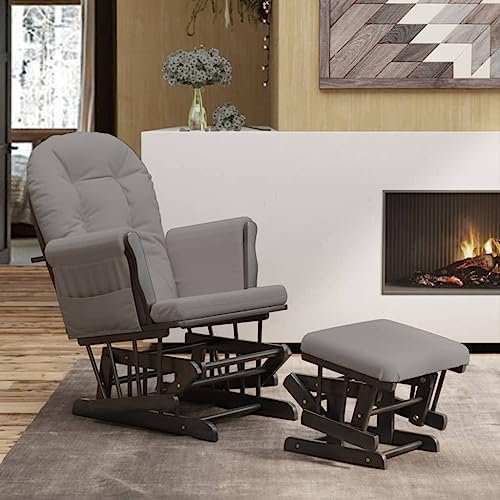 ShGaxin Schaukelsessel mit Hocker, Sessel Wohnzimmer, Fernsehsessel Relaxsessel, Schaukelstuhl, Relaxstuhl, Wohnzimmersessel, Sessel Schlafzimmer, Gleitend Hellgrau Stoff