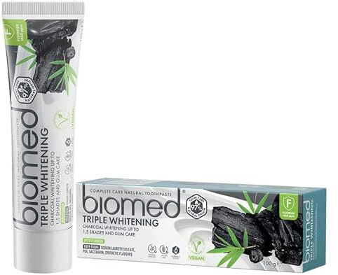 Biomed Triple Whitening Toothpaste with Fluoride 100g | Whitening Toothpaste for Surface Stain Removal | Enamel Protection | Fresh Mint | Daily Oral Care