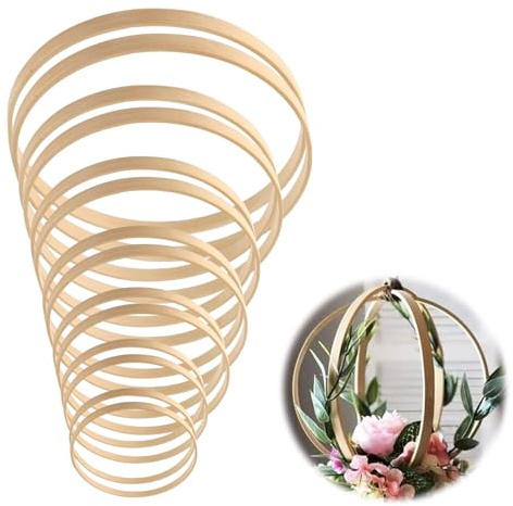 14 Stück Bambus Holzringe zum Basteln Ringe zum Basteln Makramee Ringe Bambus Bastelringe Holzreifen zum Basteln Traumfänger Ringe Holzringe Rohling Bastelring für Hochzeitskranz 8-23cm