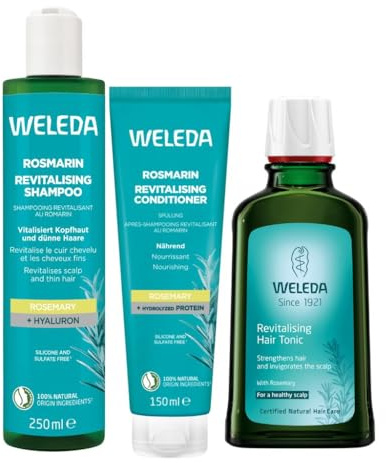 WELEDA - Routine Complète Romarin : Shampooing Revitalisant 250ml, Après-Shampooing Nourrissant 150ml et Lotion Capillaire Tonifiante 100ml - Cheveux Dévitalisés, Chute de Cheveux, Volume & Croissance