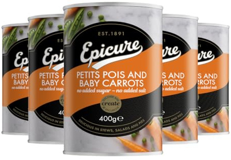 Epicure Petit Pois & Baby Carrots in Water, 400 g (12-Pack) | Tinned Vegetables, Nutritious Snack, No Added Preservatives, Versatile for Cooking, Convenient & Ready to Use