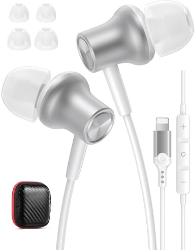iMangoo for Apple MFi-Certified Wired Earbuds for Lightning Headphones | Magnetic Corded Ear Buds Wire Earphones with Microphone Volume Control for iPhone 14 Plus 13 Pro Max 12 Mini 11 10 XS XR 8 7
