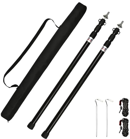 Tiandirenhe 2pcs Tarp Poles Heavy Duty Adjustable, 95-234cm Camping Tent Poles, Thicken Aluminum Alloy Tent Pole Support Rods Beach Shelter Tarp Awning Poles Set for Hiking Camping, Black