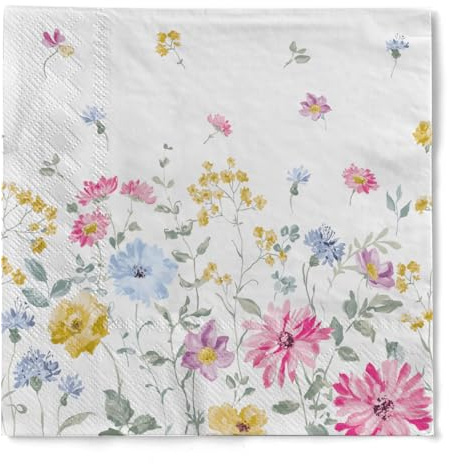 Mank Tissue Serviette Meggi, 3-lagig, 100 Stück – Fröhliches Blumenwiese Design für Frühling & Sommer, Perfekte Tischdekoration für Hochzeiten und Geburtstagsfeiern (40 x 40 cm, 1/4-Falz)