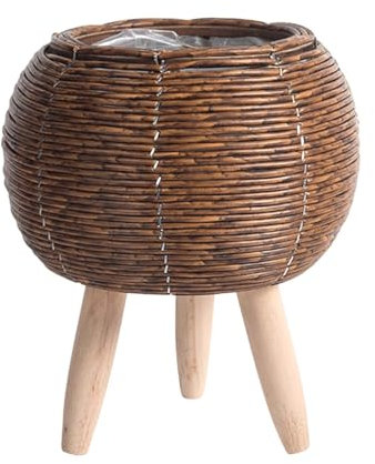 Yofab Pflanzgefäß Töpfe Rattan Pflanzkorb mit Ständer Blumentopf Display Boden Blumentopf Rattan Korb Pflanzgefäß für Wohnzimmer Weide Pflanzkorb Garten Dekor
