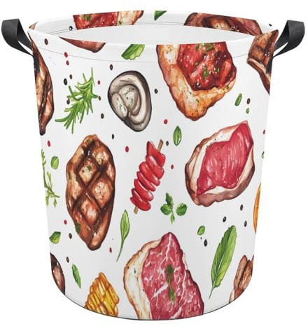 Meat Food And Barbecue Large Size Laundry Hamper Storage Handy Dirty Clothes Basket Washing Bin 44x44cm