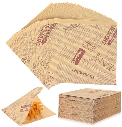 200 BlätterBurger Papier Burger Tüten, Backpapier Zeitungsoptik, Käsepapier, Deli Papierblätter, Dönertüten Hotdog Burger Buns Pommes Tüten Hamburger Papier für Butterbrot Sandwich Papiers(15x15cm)