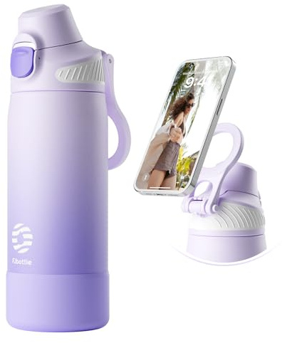 Fjbottle Botella de Agua Acero Inoxidable - Apertura en 1 clic/asa imantada porta-móvil Termo - Botella Termica 1L/700/600ml Sin BPA/Sin Fugas | Doble sistema de bebida, apertura de 1 clic, sin fugas, sin BPA, base de silicona y anillo magnético incluido