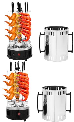 Dönergrill 1000W 400-500℃ Vertikale Elektrische Grill Maschine Bequeme Griffe Vertikaler Elektrogrill Effiziente Heizung Schnelle Wärmeableitung Elektrische Drehgrillmaschine für Freien (6 Gabeln)