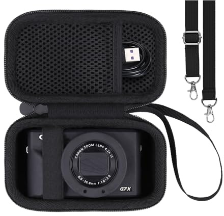 Khanka för Canon PowerShot SX740 HS/G7 X Mark II/Mark III/V1 digitalkamera, hårt skal, bärväska med bärhandtag och axelrem, endast väska (svart)