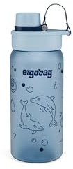 ergobag Trinkflasche Delfin - Dunkelblau | Mit ergobag Motiv, 550 ml, auslaufsicher, für Kohlensäure geeignet und spülmaschinengeeignet für den Alltag