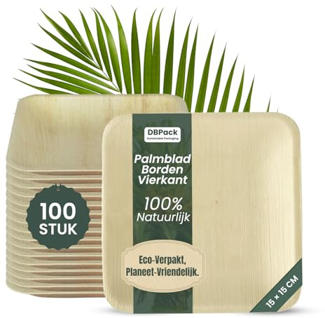 Platos cuadrados de hojas de palma (100 unidades), plato llano desechable de lujo, 100 % natural, extra resistente y compostable, elegante restaurante y boda (platos cuadrados-6
