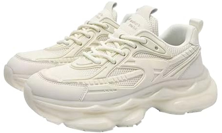 Chunky sneakers för män, ökad dämpning och lindring, sneakers, löparskor, lätta och bekväma promenadskor, utomhus och sportskor med minnesskum, ventilerande maskerade vandringsskor, Beige, 42 EU