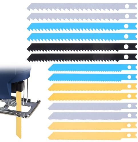 14PCS Jig Saw Blades with Storage Box, Carbon Steel Jig Saw Blades for Wood, 6T 8T 10T 14T 18T 24T 32T Jigsaw Blade Wooden, for Most U-Shank Jigsaws, for Cutting Wood, Plastic, Metal.