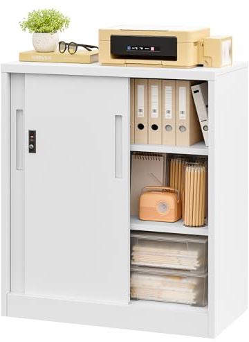 Sightlife Aktenschrank mit Schiebetüren Büroschrank Metall verstellbare Regale Sideboard abschließbar Schiebetürenschrank Aufbewahrungsschrank aus Stahl Mehrzweckschrank Ordnerschrank 90x40x80cm