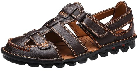 Generic Womens Leather Sandal Comfortable - Breathable Women Shoes Fashion Sandals Casual Shoes Closed Toe Walking Sandalette Non Slip Naked-Feet Oversize