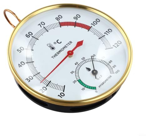 Termómetro de sauna higrómetro analógico con sensor dual montado en la pared, aleación de metal, resistente al calor, medidor de precisión para interiores y exteriores, sala de vapor, invernadero