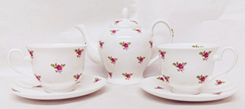 Rose Bud Tea Set for Two Fine Bone China 1 Teapot 2 Cups & 2 Saucer Hand Decorated in UK