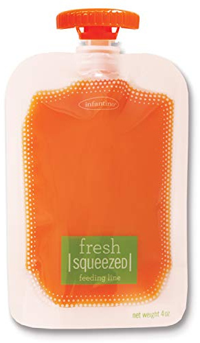 Infantino Lot de 50 Gourdes Transparentes et 50 bouchons pour pressoir à purée fait maison Squeeze Station diversification alimentaire 208102