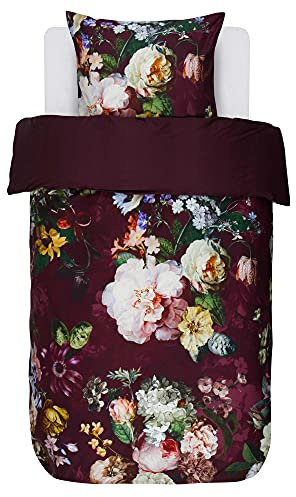 ESSENZA Bettwäsche Fleur Burgundy Satin Blumen Blüten Geblümt Wendedesign Baumwolle, Größe:135 cm x 200 cm