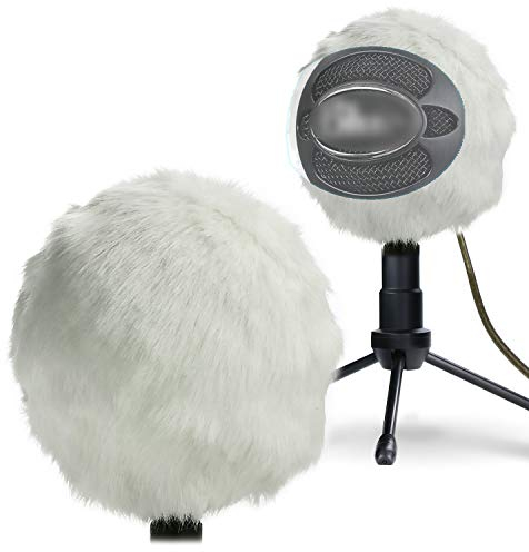YOUSHARES Anti Vent Bonnette pour Blue Snowball Micro, Pare-Brise Bonnet en Fourrure, Filtre Anti Pop Efficace Enleverles Bruits (Blanc)