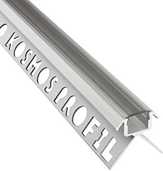 C-T77 LED Alu Fliesenprofil Ecke aussen 12mm silber + Abdeckung Abschlussleiste Fliesen für LED-Streifen-Strip 2m klar