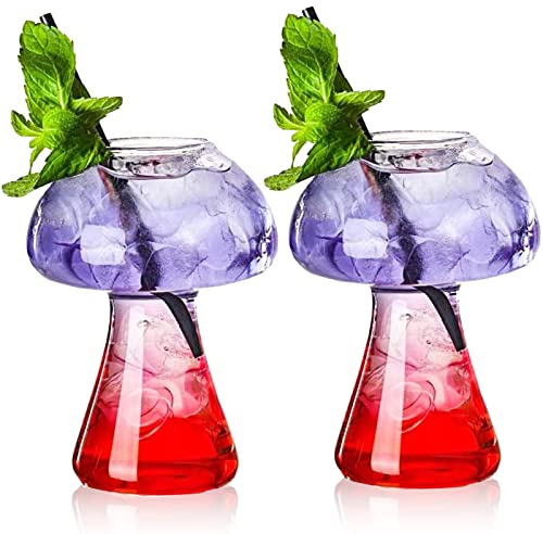 SuproBarware Juego de 2 copas de vino creativas con forma de hongo para cóctel, 250 ml, transparentes, para fiestas, novedades, bebidas para KTV, bar, club (transparente)