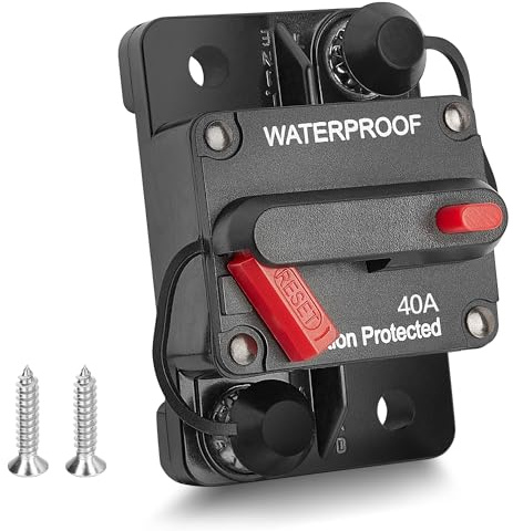RED WOLF 40 A Leitungsschutzschalter, wasserdicht, Auto-Audio, Inline-Leitungsschutzschalter, manuelles Reset-Sicherungshalter, für Auto Audio Solar Wechselrichter System Schutz, DC 12 V-48 V (40 A)
