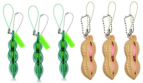 MiaLover 6 Stück Squeeze Toys Edamame Erdnuss Bean Bohne Bohne Anhänger Schlüsselanhänger Squeeze Toys Squeeze Anhänger Squeeze Lustige Gadgets Reduziert Angst und Stress für Handy Kette