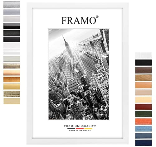 Marco FRAMO35 60x120 (Blanco Mate) de MDF Hecho a Mano con Placa de Vidrio Artificial Antirreflejos Resistente a las Roturas y Sólida Pared Posterior de MDF, Ancho del Marco: 35 mm