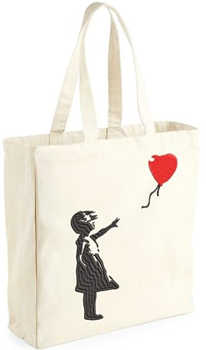 Hole Gadget Shopper Sac fourre-tout Université - Sac Femme Brodé en Toile Extra-Lourd Shopping Bag Tissu en Coton à Bandoulière Modèle Aesthetic Art, Banksy, 38x42 cm