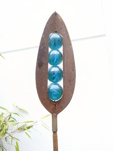 Zen Man Edelrost Garten Gartenstecker mit Glaskugel, Gartendeko, Beetstecker Speerspitze aus Metall Rost H120cm (029822:blau)