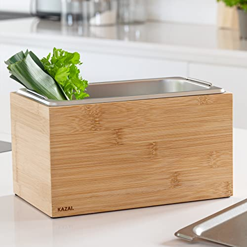 KAZAI. Pattumiera per Rifiuti Organici di Design -Holma- | 4.5L, Lavabile in Lavastoviglie e realizzato con Vero Legno | Compostiera da Cucina per Rifiuti organici | Bambù