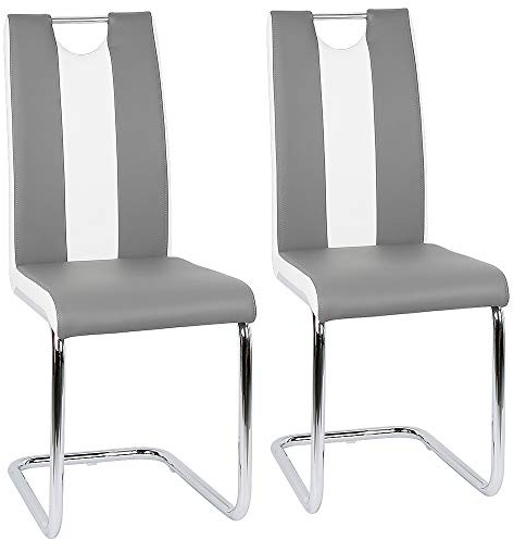 Sillas de comedor Juego de 2, sillas Cantilever con asiento acolchado, acero cromado revestimiento, sillas de comedor o cocina, carga máxima 135 kg (2, gris y blanco)