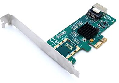 Computer District MiniSASControllerkarte mit 4 Ports SATA 3 (SATA III) mit Kabel Mini SAS auf SATA – PCI Express X1 (PCIe – PCIe – PCIe – PCIE) 2.0 – Chipsatz Marvell 88SE9215 – Winkel High und