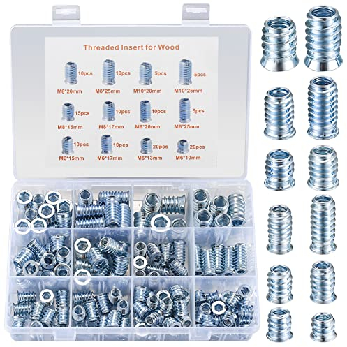 130 Stück M6 M8 M10 Einschraubmuttern, Einschraubmuffen, Gewindeeinsätze Muttern, Metall Eindrehmuffe mit Abdeckrand, Gewindebuchse Holz, Innensechskant Muffen Schrauben
