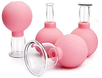 Lot de 4 mini ventouses de massage pour le visage - Ensemble de ventouses en verre et silicone