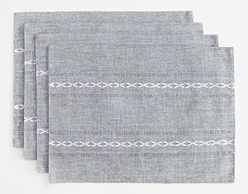 Wracra Tischsets Baumwolle Leinen, Platzsets Abwaschbar, Tischsets 4er Set | 30 x 45 cm, Gestickt Hohlsaum Design, Tischset Stoff, Platzset Boho, Maschinenwaschbar, Esszimmer, Feiertage, Partys